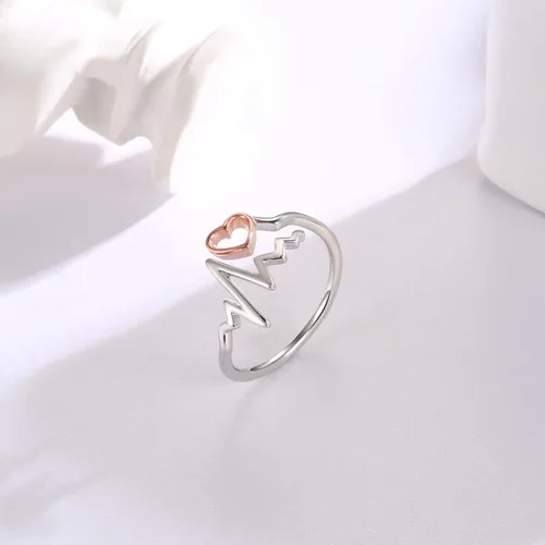 Vista 3 de oGoodsunj 925 Sterling Silver Heartbeat Nurse Jewelry Set - Necklace Ring Pendant Nurses Week Gift for Women Graduation Gifts for Nurse Doctor