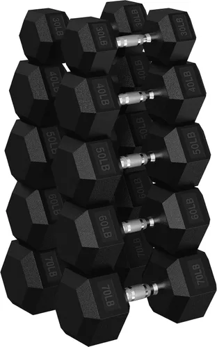 Vista 16 de HANDBODE Rubber Coated Hex Dumbbell Set, 90-640 lb