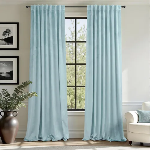 Vista 13 de Cortinas de terciopelo opacas para oscurecer la habitación de 63 pulgadas de largo para sala de estar, comedor, 2 paneles, privacidad pesada