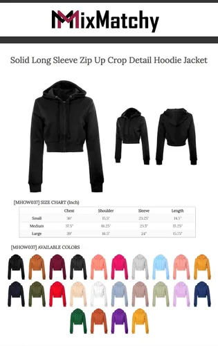 Vista 5 de MixMatchy Women's Solid Fleece Long Sleeve Zip Up Crop Detail Hoodie Jacket