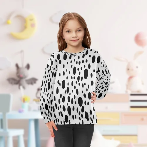 Vista 5 de Sudadera con estampado de piel de perro dálmata para niño y niña, suéter de manga larga con cuello redondo, ropa de otoño e invierno