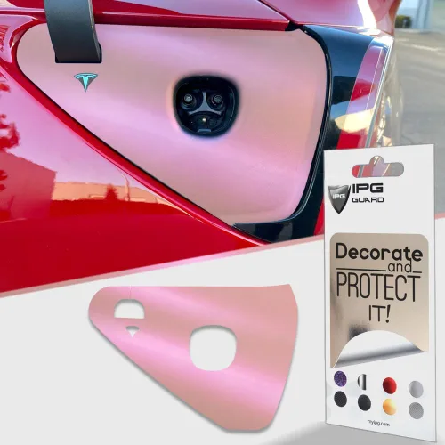 Vista 15 de IPG para Tesla - Calcomanías adhesivas de envoltura de puerto de carga, emblema para bricolaje, personaliza el modelo 3-Y (rosa)