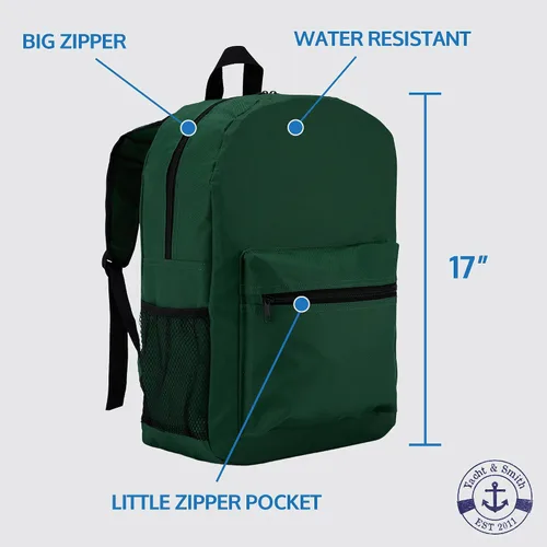 Vista 3 de Yacht & Smith Paquete de 12 mochilas, bolsa ligera de 17 pulgadas para viajes al aire libre, gimnasio, eventos corporativos, Paquete de 12 mochilas