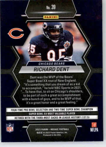 Vista 2 de Panini Mosaic #39 Richard Dent Chicago Bears - Tarjeta oficial de fútbol americano de la NFL 2023 en estado crudo (NM o mejor)