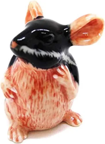 Vista 12 de WitnyStore Pequeña figura de ratón negro de 1¾ pulgadas de largo, hecha a mano, hecha a mano, de cerámica, rata, roedor, animales, porcelana