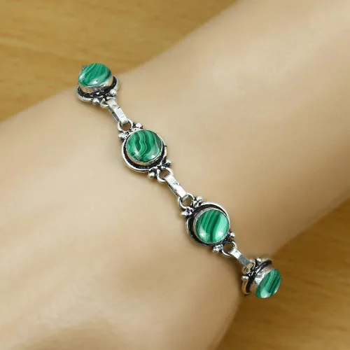 Vista 103 de Round Shape Natural & Synthetic Gemstones Silver Plated Bracelets for Women - Vintage Bohemian Style Handmade Birthstone Adjustable Link Bracelet