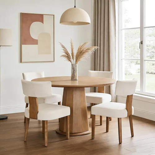 Vista 7 de Juego de 2 sillas de comedor modernas, sillas de cocina tapizadas con respaldo curvo, sillas de comedor de lino de granja, cómodas sillas de madera