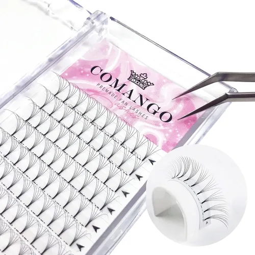 Vista 36 de Extensiones de pestañas de volumen prefabricadas 10D, 0.003 in de grosor, rizo C/D, 0.472 in, tallo corto, extensiones de pestañas de volumen
