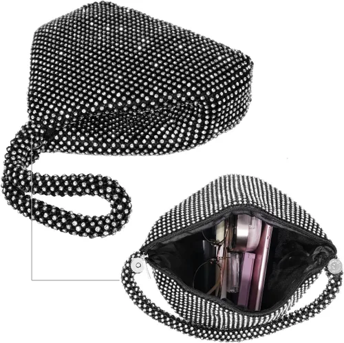 Vista 5 de Bolso de noche para mujer - Tamaño más grande mejorado, clutch de muñeca con diamantes de imitación completos brillantes para fiesta, boda, cita