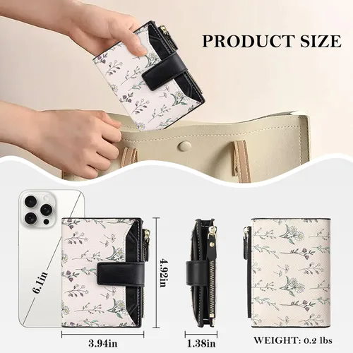 Vista 3 de BIAOTIE Cartera pequeña de piel para mujer, con bolsillo plegable, con bloqueo RFID, tarjetero de crédito, lindo bolso con bolsillo para monedas