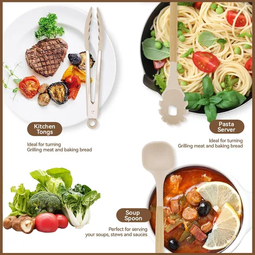 Vista 11 de Juego de cuchillos de cocina profesionales de 10 piezas con bloque universal de cuchillos, herramientas de cocina antiadherentes resistentes al Caqui