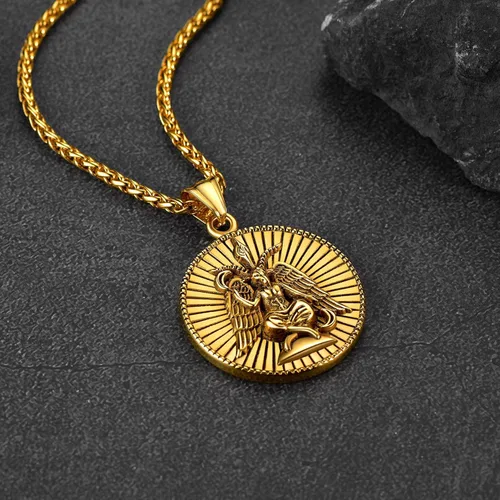Vista 8 de FaithHeart Leviathan Satanic Brimstone Cross Necklace, Gold Plated Stainless Steel Satan Church Jewelry, Alchemical Symbol for Brimstone Pendant