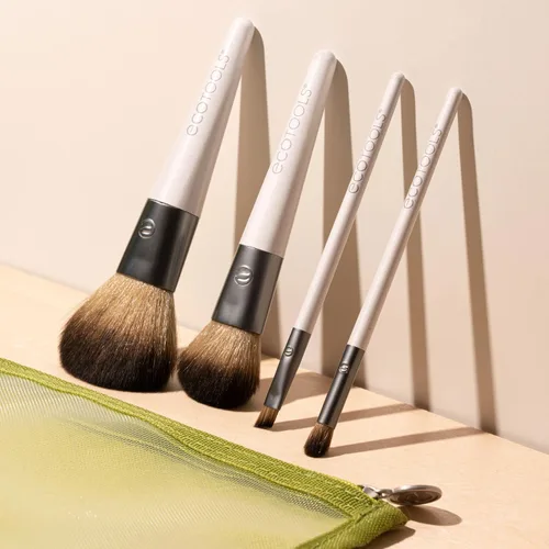 Vista 4 de EcoTools Kit de brochas de maquillaje para llevar, juego de brochas aptas para viajes, prácticas herramientas de maquillaje para polvos, rubor