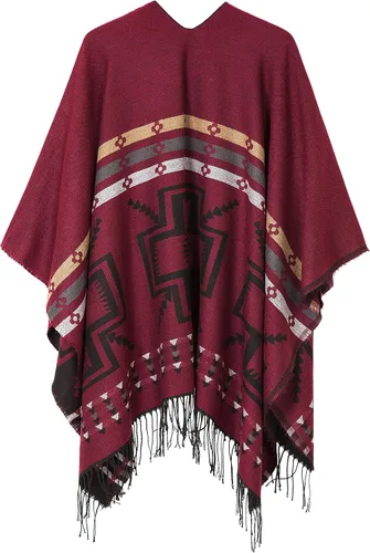 Vista 52 de Chales cálidos para mujer, cárdigan con frente abierto, estilo vintage, poncho