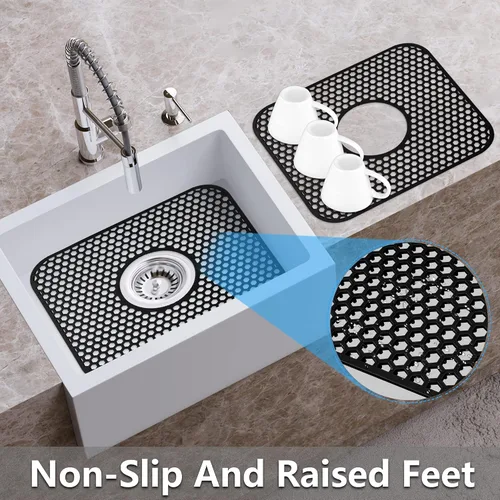 Vista 3 de Protectores de fregadero para fregadero de cocina, 2 alfombrillas de cocina de silicona de 13.58 x 11.6 pulgadas, protector inferior antideslizante