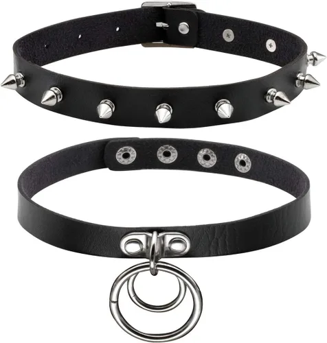 Vista 29 de Eigso - Gargantilla vintage de cuero sintético con remaches y picos, estilo punk, gótico, ajustable