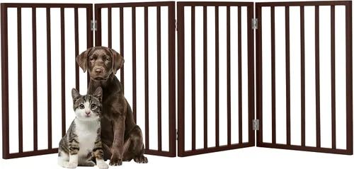 Vista 4 de Puerta para mascotas de interior - Puerta plegable de 3 paneles para escaleras o puertas - Valla para mascotas independiente de 54x23.75 pulgadas