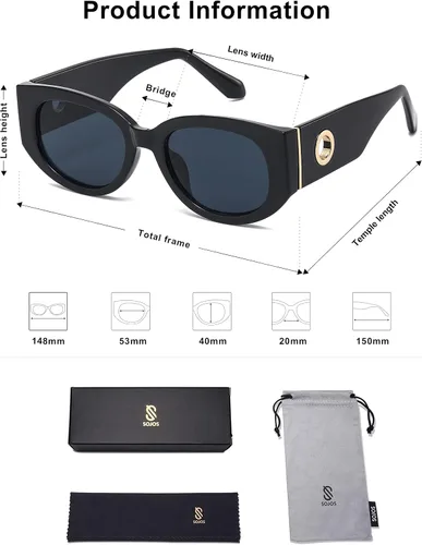 Vista 5 de SOJOS Gafas de sol para mujer, retro, ojo de gato, rectángulo, grueso, elegante, para mujer, con protección UV, SJ2264