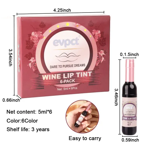 Vista 6 de evpct Juego de 6 labiales líquidos mate en colores oscuros negro, azul, verde, púrpura, rosa y rojo para mujeres, juego de maquillaje de tinte