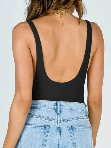 Vista 2 de REORIA Sexy cuello redondo sin mangas sin mangas con doble forro de tanga para mujer