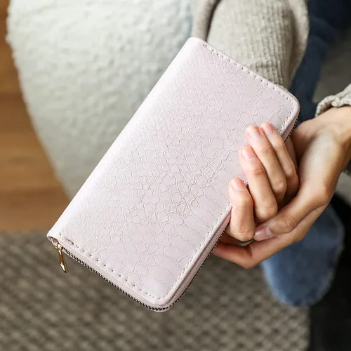 Vista 2 de Cartera de embrague para mujer, billetera sintética de piel de serpiente, ligera, cartera para mujer, monederos de mano para mujer, tarjetero