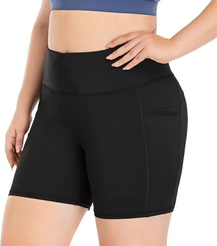 Vista 3 de ZERDOCEAN Pantalones cortos de ciclismo para mujer, talla grande, de 8 a 5 pulgadas, cintura alta, para yoga, entrenamiento, deportes, atletismo
