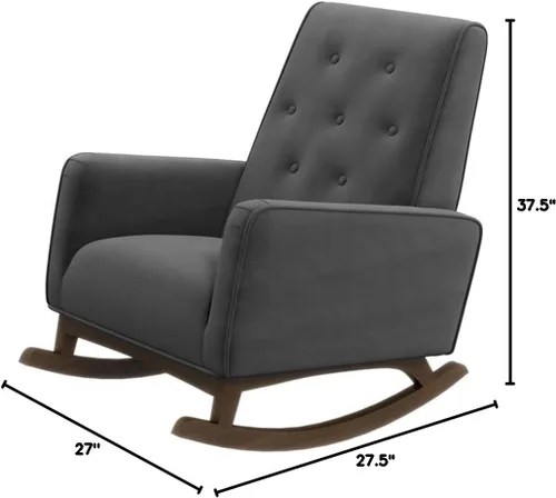 Vista 3 de Pemberly Row Mecedora tapizada de microfibra con respaldo apretado en gris oscuro