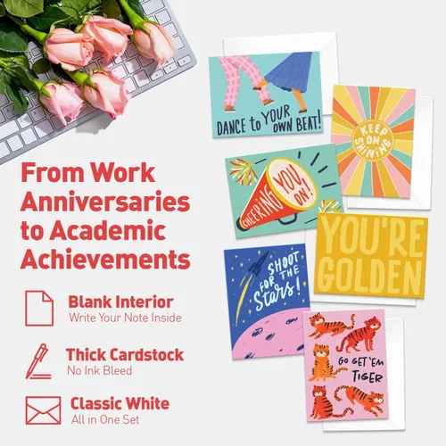 Vista 4 de Sweetzer & Orange S&O - Juego de 24 tarjetas inspiradoras coloridas con sobres, hojas de felicitación en blanco, caja surtida, notas de afirmación
