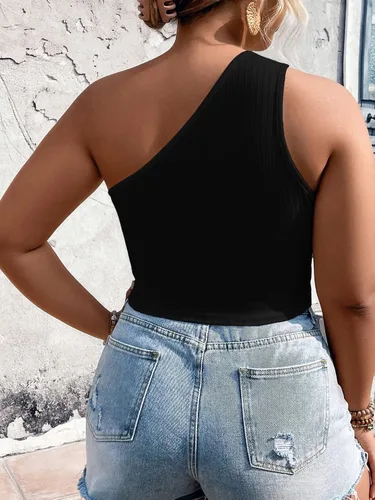 Vista 2 de MakeMeChic Camiseta corta sin mangas con un hombro recortado para mujer, talla grande