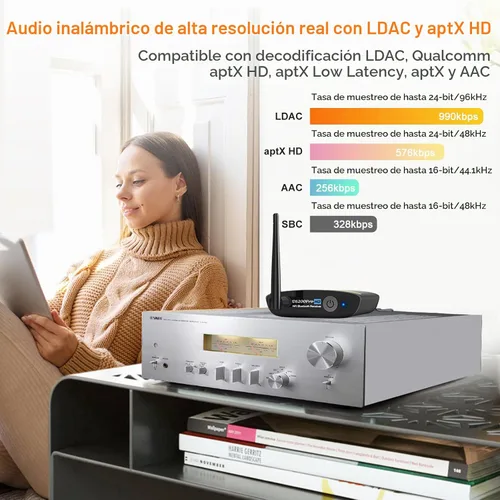 Vista 3 de 1Mii DS200Pro Bluetooth 5.3 Receptor para estéreo doméstico, adaptador de audio inalámbrico HiFi con LDAC, DAC integrado, largo alcance, salidas