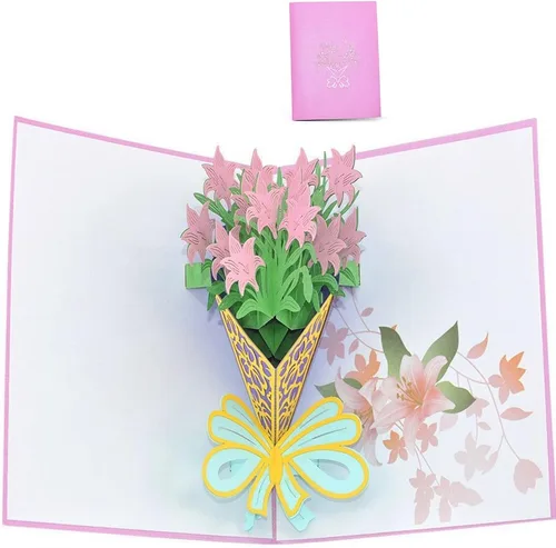 Vista 5 de Tarjetas emergentes de flores 3D, tarjeta de felicitación de flores con sobres para todas las ocasiones, 4 tarjetas de flores surtidas para Acción