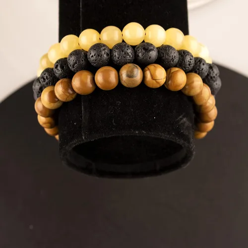 Vista 6 de TIGERSTAR Natural Lava Rock Beads Bracelet,Stretch Elastic Bracelets,Adjustable Braided Rope Gemstone Bracelets for Men Women