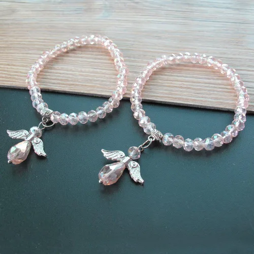 Vista 4 de WE Pulsera con dije de ángel de cristal rosa 12 piezas - Bautizo favor/Bautizo/Recuerdos de Bautizo/Quinceañera/Baby Shower, Cristal, cristal