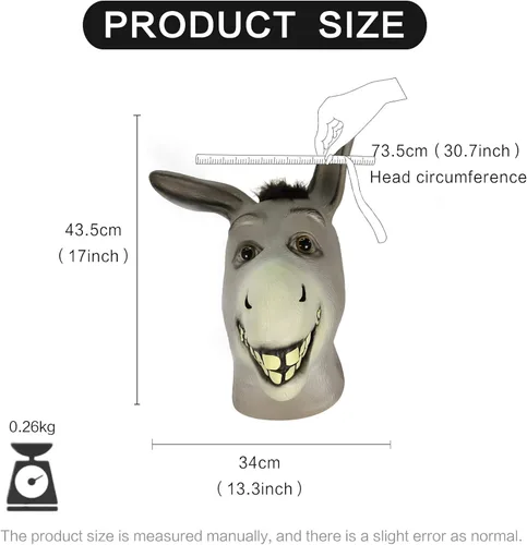 Vista 2 de Demi Sharky Linda máscara de burro para Halloween, disfraz de fiesta de animales, accesorios de cosplay de látex para adultos (burro)