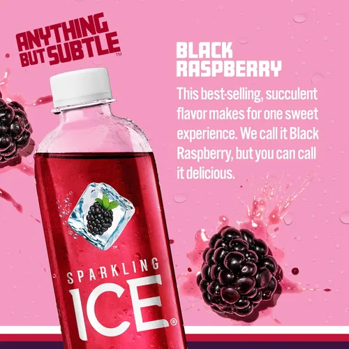 Vista 3 de Sparkling Ice + agua gaseosa de frambuesa negra con cafeína, con antioxidantes y vitaminas, azúcar cero, latas de 16 fl oz (paquete de 12) y agua