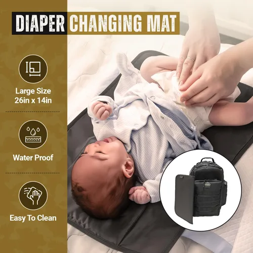 Vista 6 de HighSpeedDaddy - Mochila para pañales de bebé, grado militar, impermeable, bolsa de viaje compacta para bebé con alfombrilla para cambiar pañales