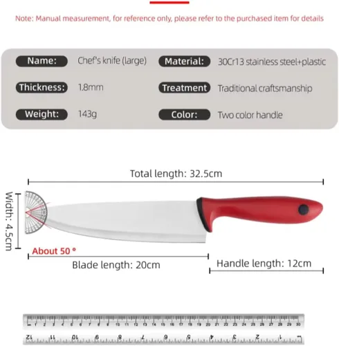Vista 7 de Cuchillo de cocina de 8 pulgadas, cuchillo de chef de grado alimenticio, cuchillo de cocina profesional con mango de polipropileno antideslizante