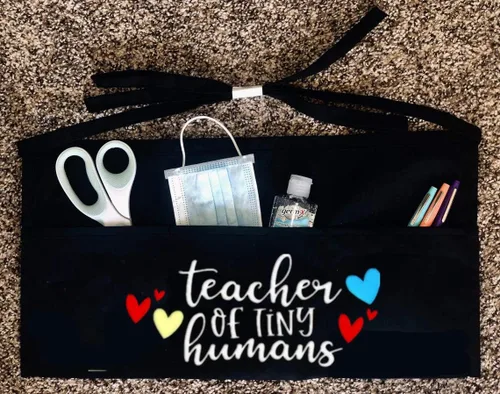 Vista 6 de Delantal de cintura para profesores con 3 bolsillos, medio delantal negro, regalo perfecto para profesores (profesor de ting humanos)
