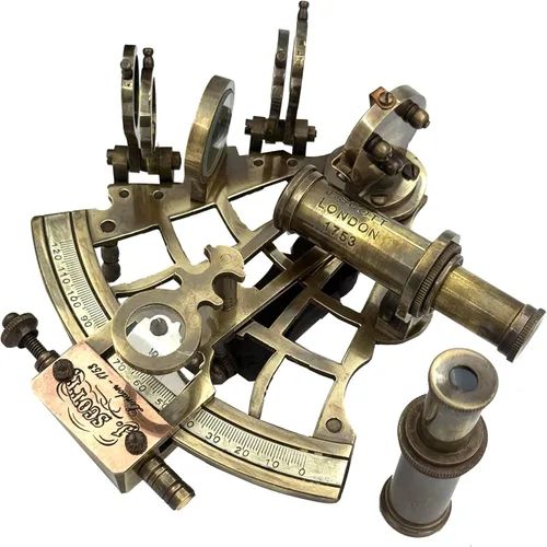 Vista 7 de J. Scott London Brass Sextant - Instrumento de navegación náutica antiguo antiguo antiguo con caja de exhibición de madera dura, decoración