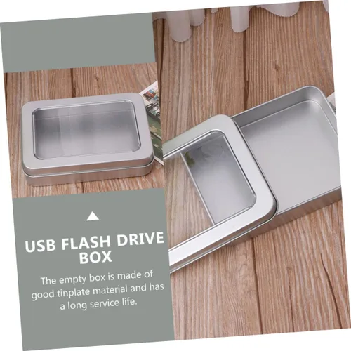 Vista 8 de UKCOCO Caja de almacenamiento USB, 4 unidades de caja vacía de metal para pulgar, caja de lata rectangular con tapa, tarro de almacenamiento