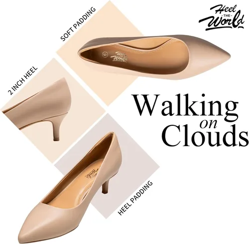 Vista 5 de Heel The World Zapatos de tacón para mujer con tacones de gatito de 2 pulgadas, cómodos zapatos de vestir para bodas y fiestas u oficina