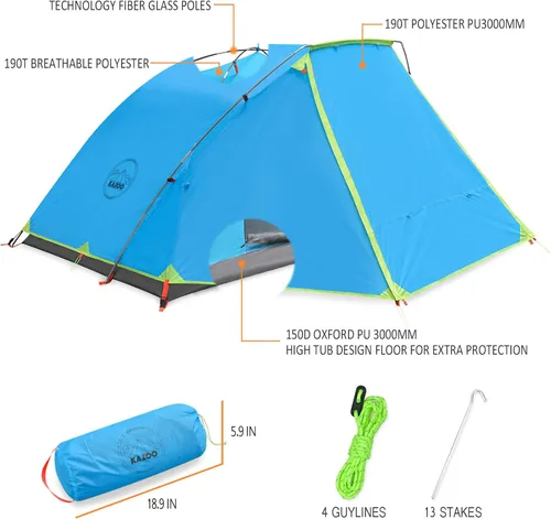 Vista 7 de KAZOO Tienda de campaña para 2/4 personas al aire libre impermeable para la familia, tiendas grandes para 2/4 personas, fácil instalación, tienda