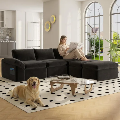 Vista 9 de Sofá modular de nube de 108 pulgadas para sala de estar, sofá deshuesado en forma de U con asiento profundo, moderno de 5 plazas con otomana
