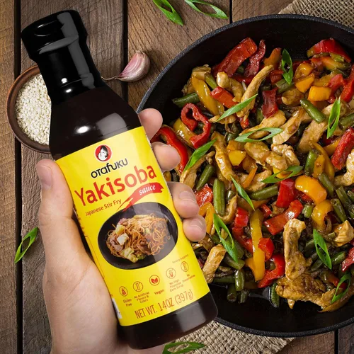 Vista 8 de Salsa Otafuku Yakisoba para fideos salteados japoneses (14 onzas) Auténtico sabor Umami sin gluten y vegano, sin sabores, colores ni conservantes