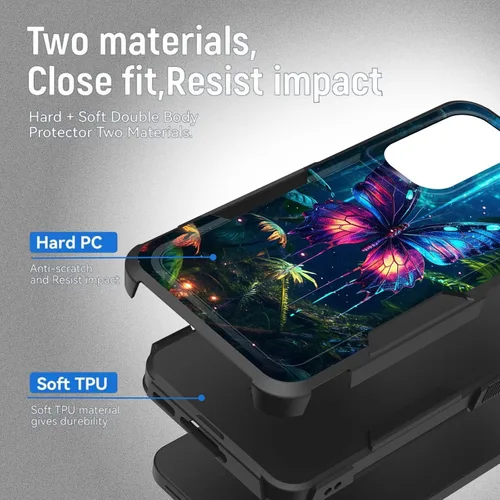 Vista 217 de Funda para Galaxy A14 5G, resistente de doble capa híbrida de policarbonato duro, goma suave, a prueba de golpes, funda protectora resistente