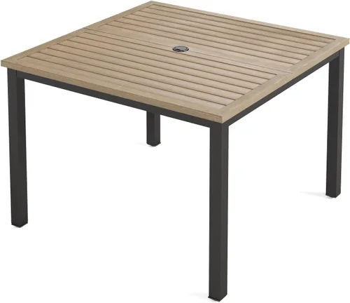 Vista 10 de MFSTUDIO Mesa de comedor al aire libre cuadrada de 60" de metal, mesa grande de patio con 8 plazas y agujero ajustable para sombrilla para terraza