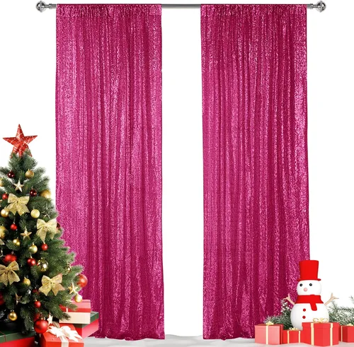 Vista 18 de Hahuho - Cortina de fondo de lentejuelas negras, 2 piezas de 2 pies x 8 pies, cortina de fondo con purpurina para fiestas, Navidad, boda, decoración