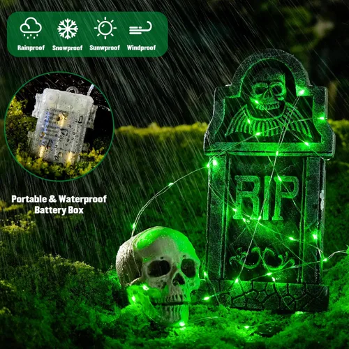 Vista 3 de JMEXSUSS Paquete de 2 Luces de Hadas Verdes a Batería, Total 200 LED 66 pies Luces de Cadena Parpadeantes con Control Remoto, 8 Modos de Luces
