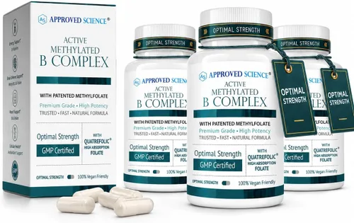 Vista 10 de Approved Science Complejo B metilado - Complejo completo de vitamina B bioactiva - Folato (5-MTHF), vitamina B12 metilada, P5P - Soporte