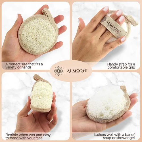 Vista 4 de Esponja egipcia natural de primera calidad para ducha y esponjas faciales, esponja exfoliante grande para el cuerpo, pule la piel muerta para una